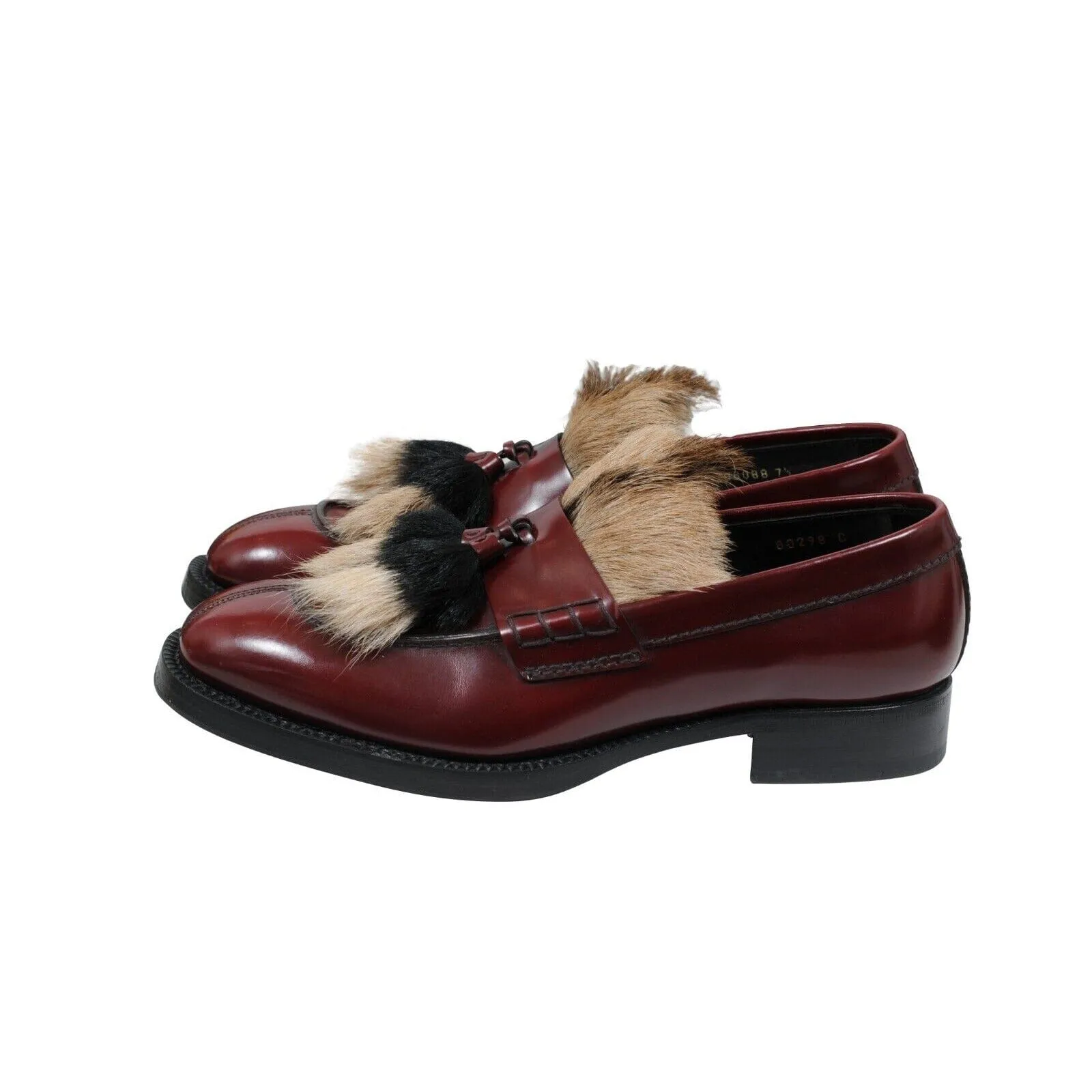 Burgundy Leather Goat Fur Tassel Loafers