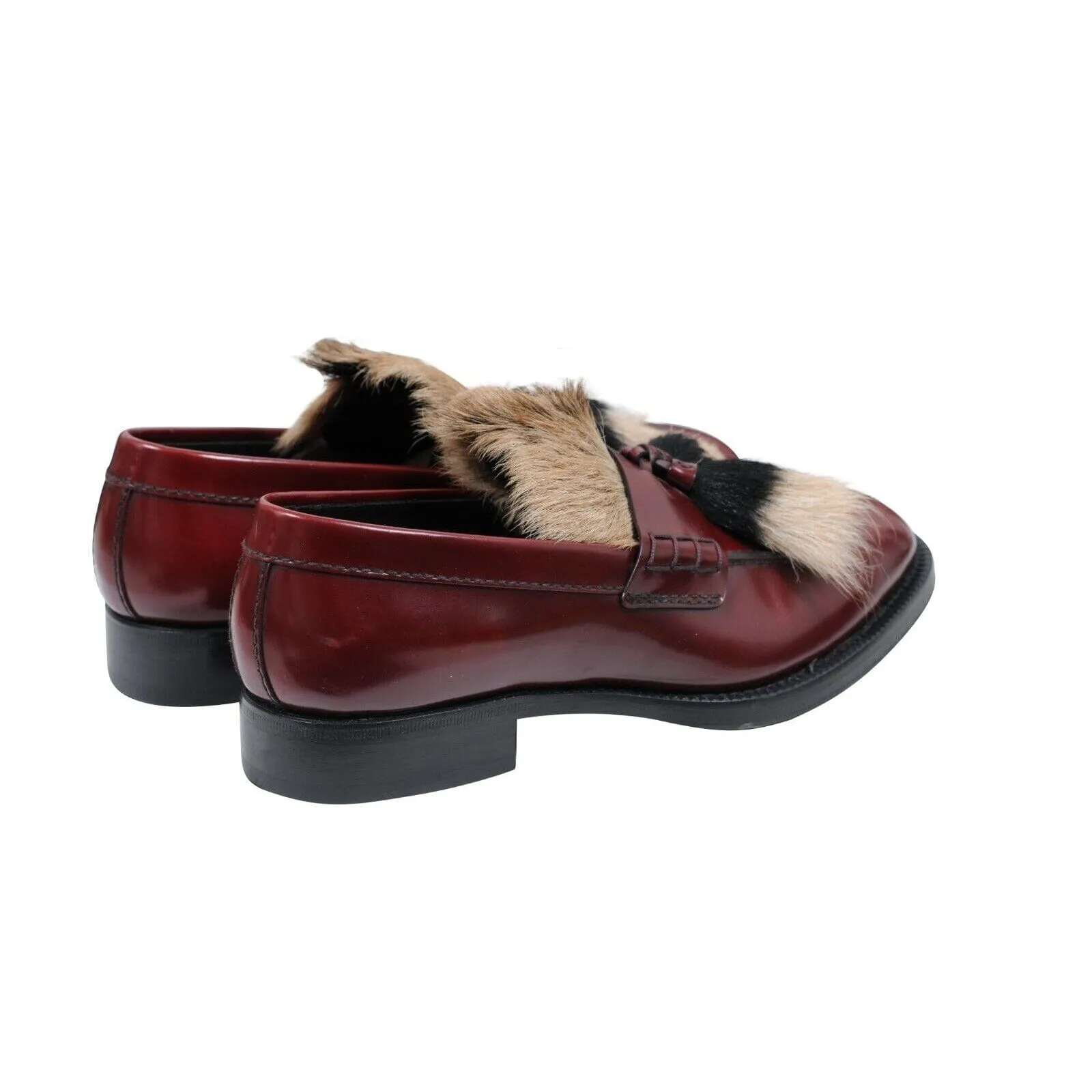 Burgundy Leather Goat Fur Tassel Loafers