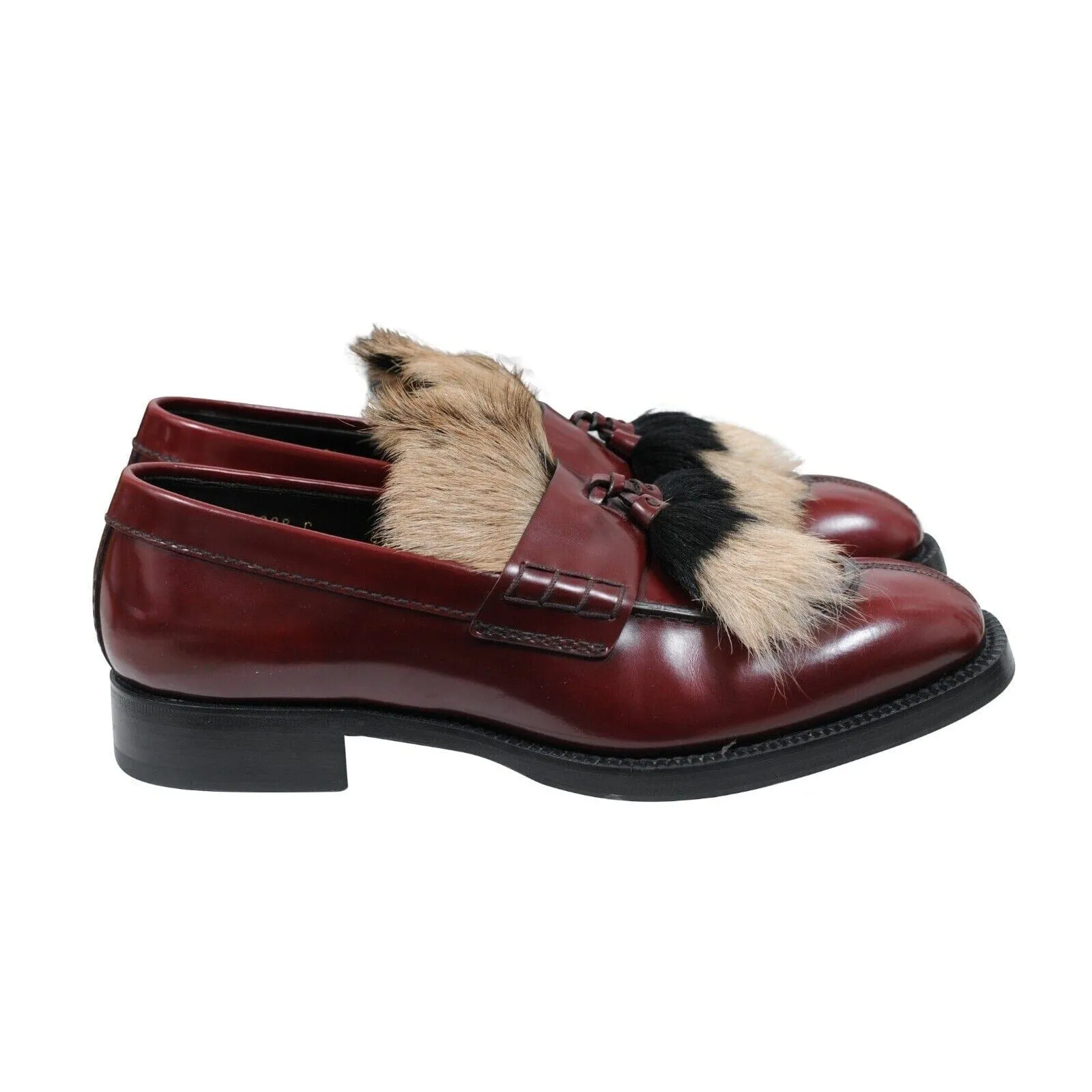 Burgundy Leather Goat Fur Tassel Loafers