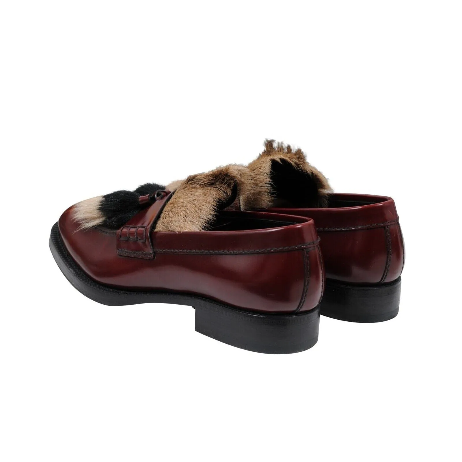 Burgundy Leather Goat Fur Tassel Loafers