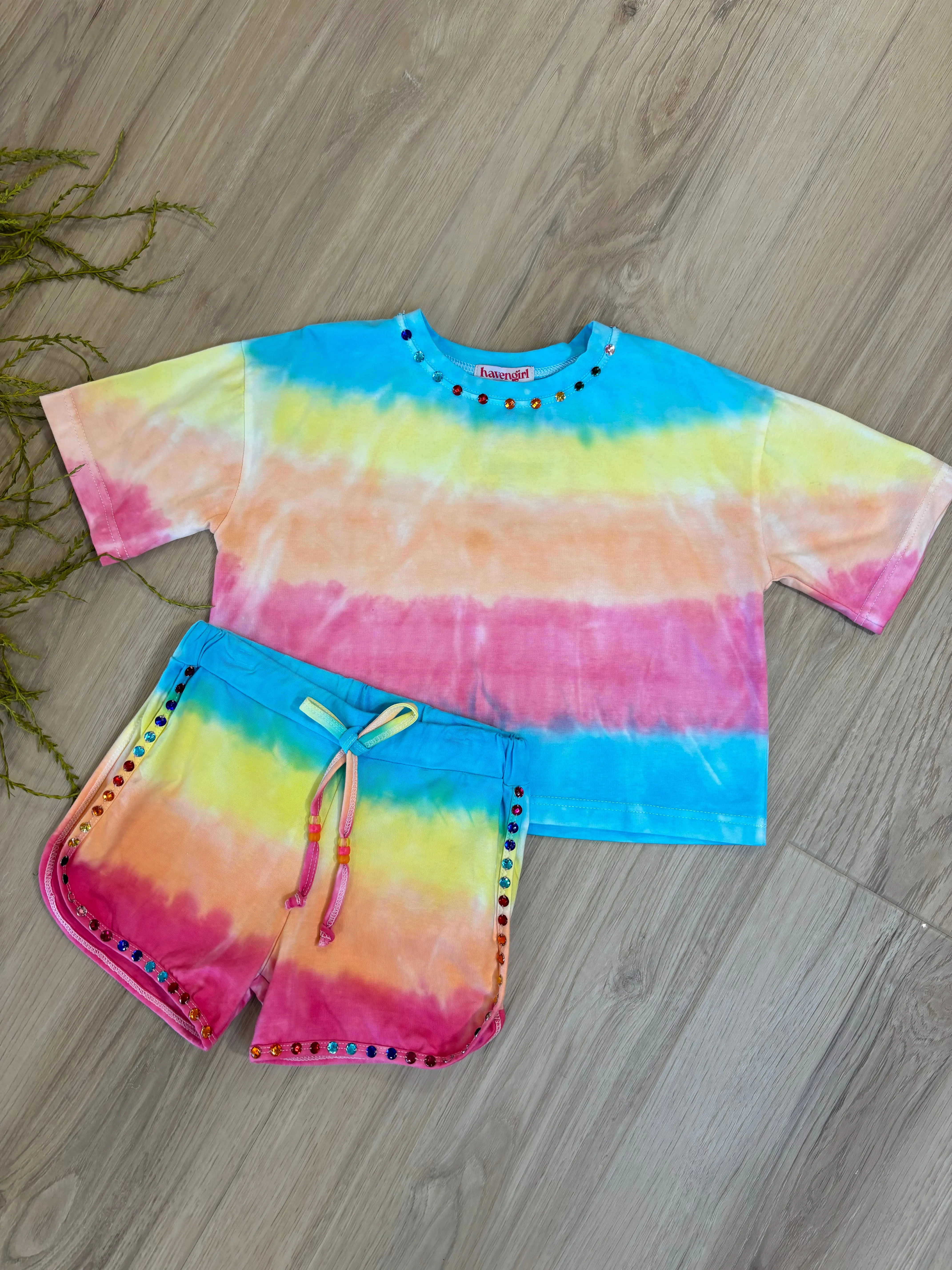 HAV Rainbow Tie Dye Short Set for Tween