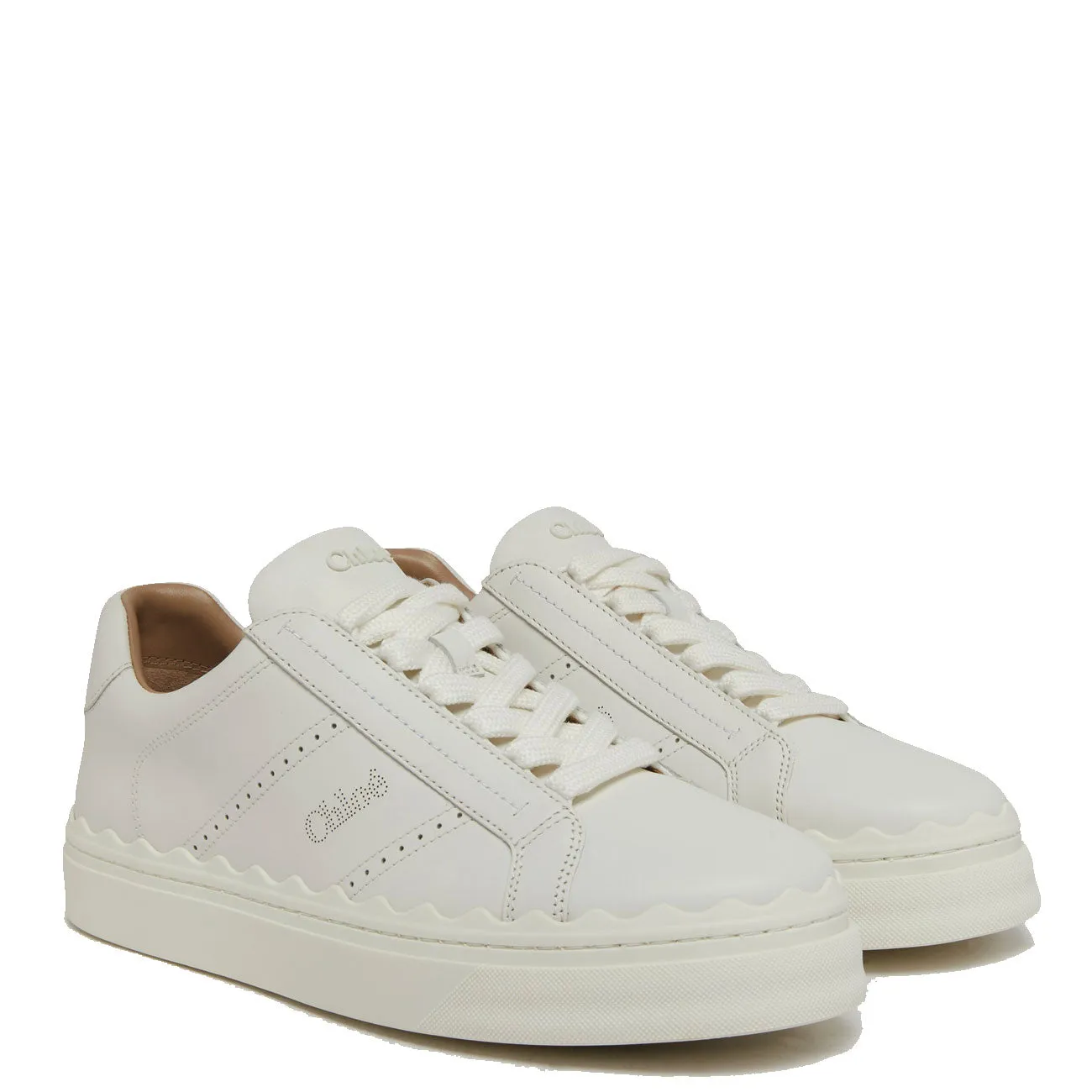 Lauren Leather Sneakers, Perforated Logo, White