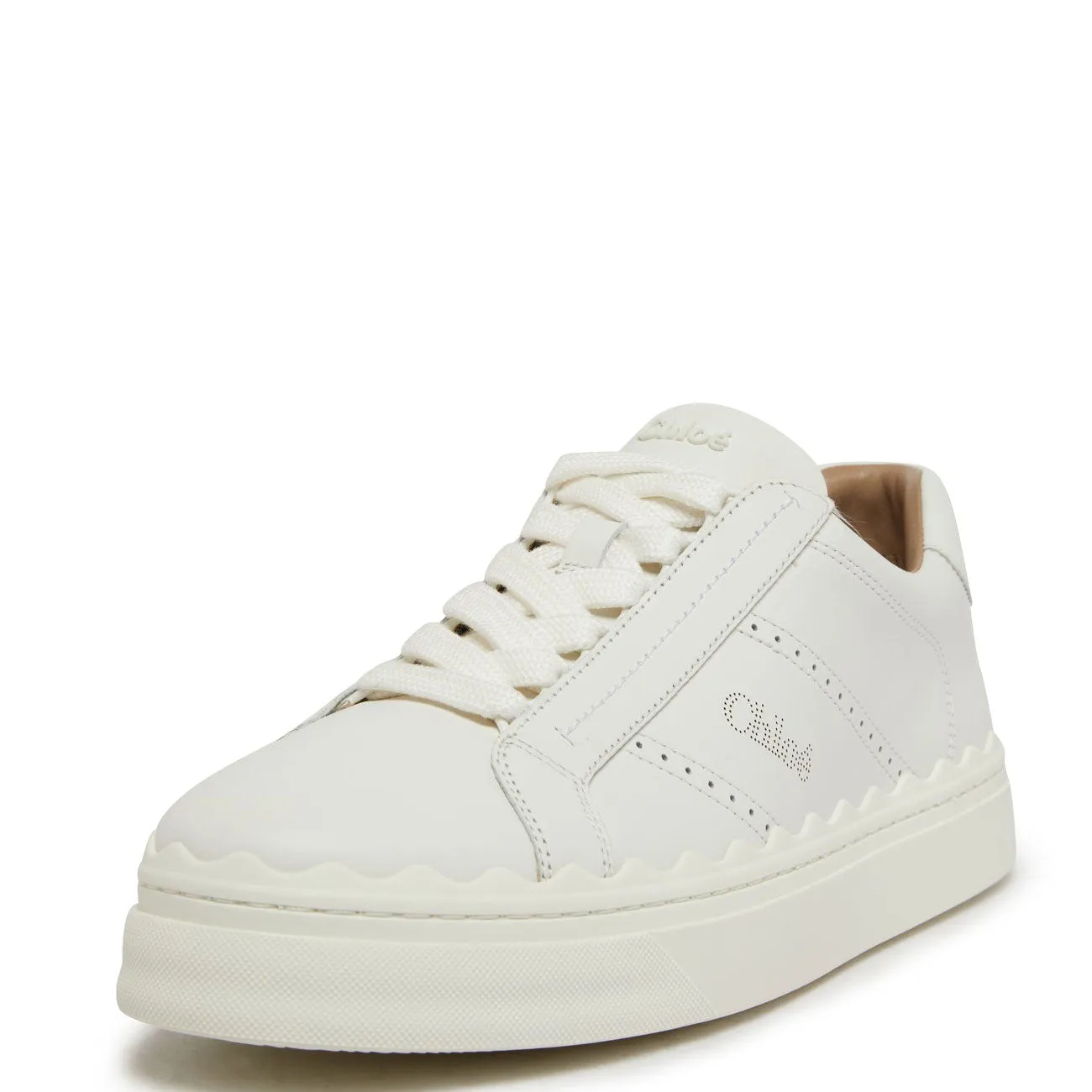 Lauren Leather Sneakers, Perforated Logo, White