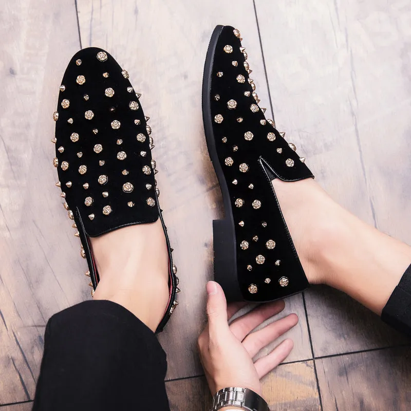 Men's Velvet Loafers With Rivets