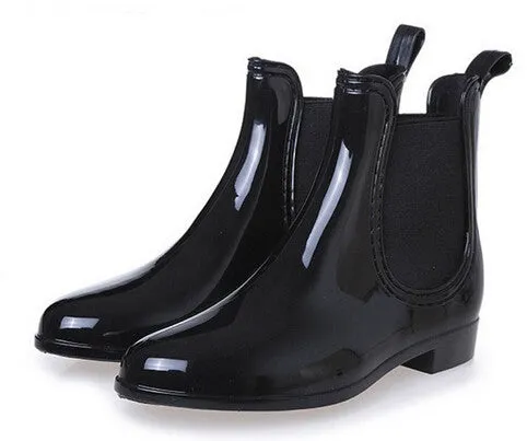 Women's PU Leather Round Toe Rain Boots