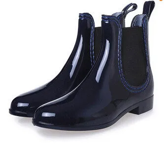 Women's PU Leather Round Toe Rain Boots