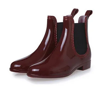 Women's PU Leather Round Toe Rain Boots