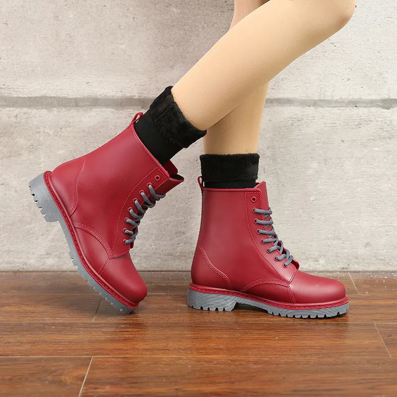 Women's Waterproof Rubber Lace-Up Rain Boots