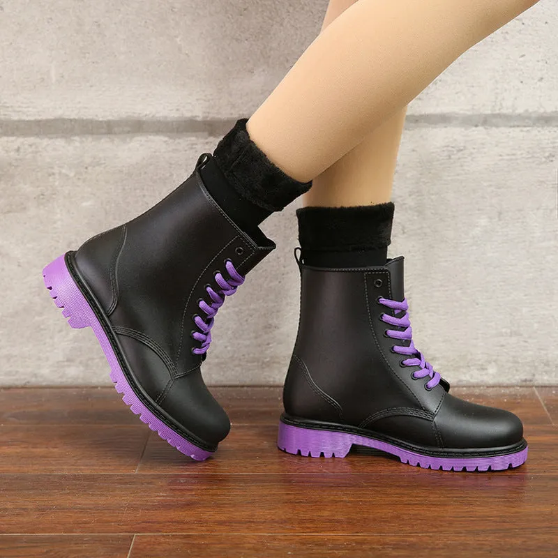 Women's Waterproof Rubber Lace-Up Rain Boots