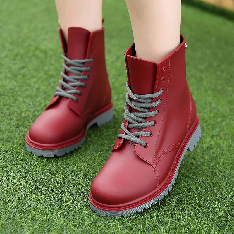 Women's Waterproof Rubber Lace-Up Rain Boots