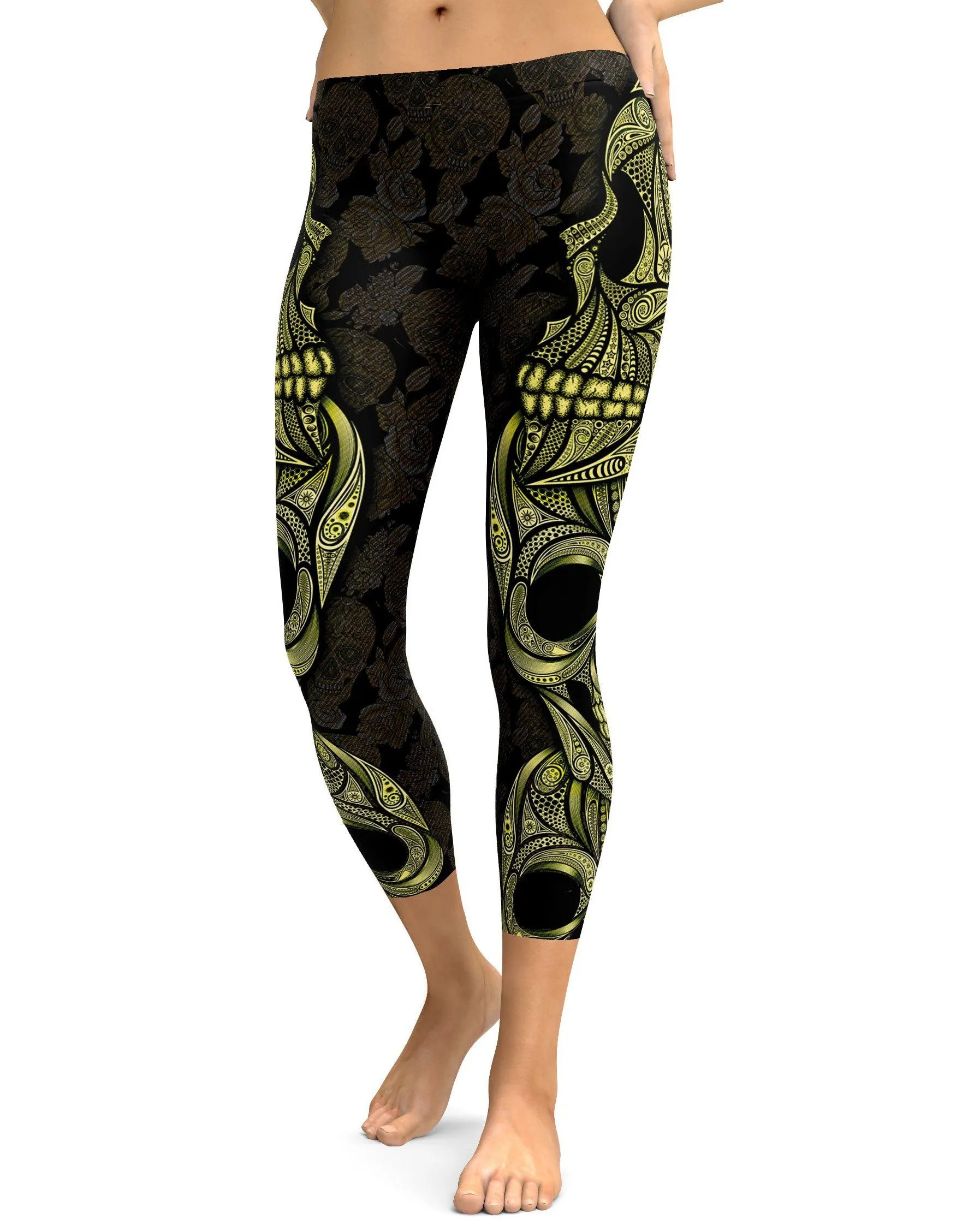 Yellow Ornamental Skull Capris