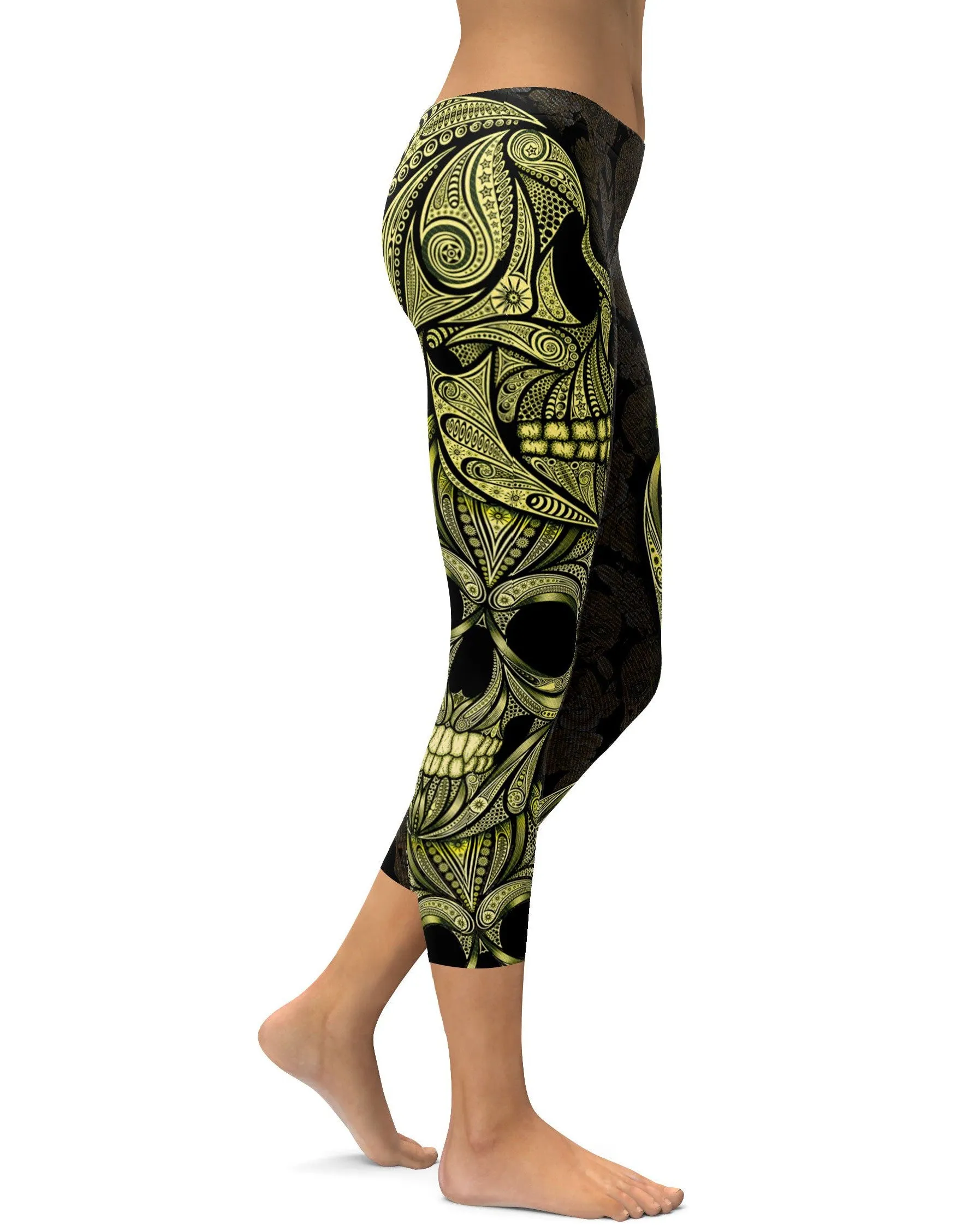 Yellow Ornamental Skull Capris